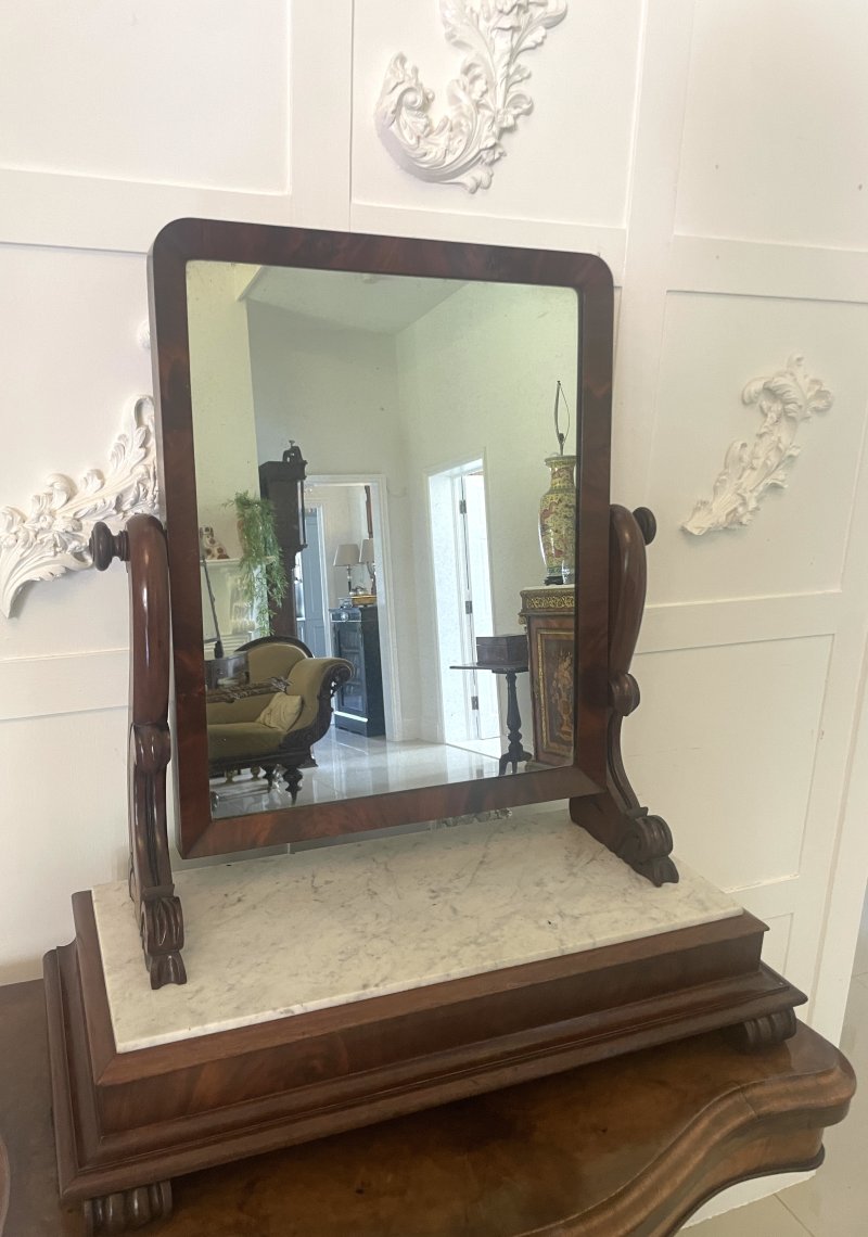 Large Antique Victorian Mahogany and Marble Topped Swing Mirror - Image 3